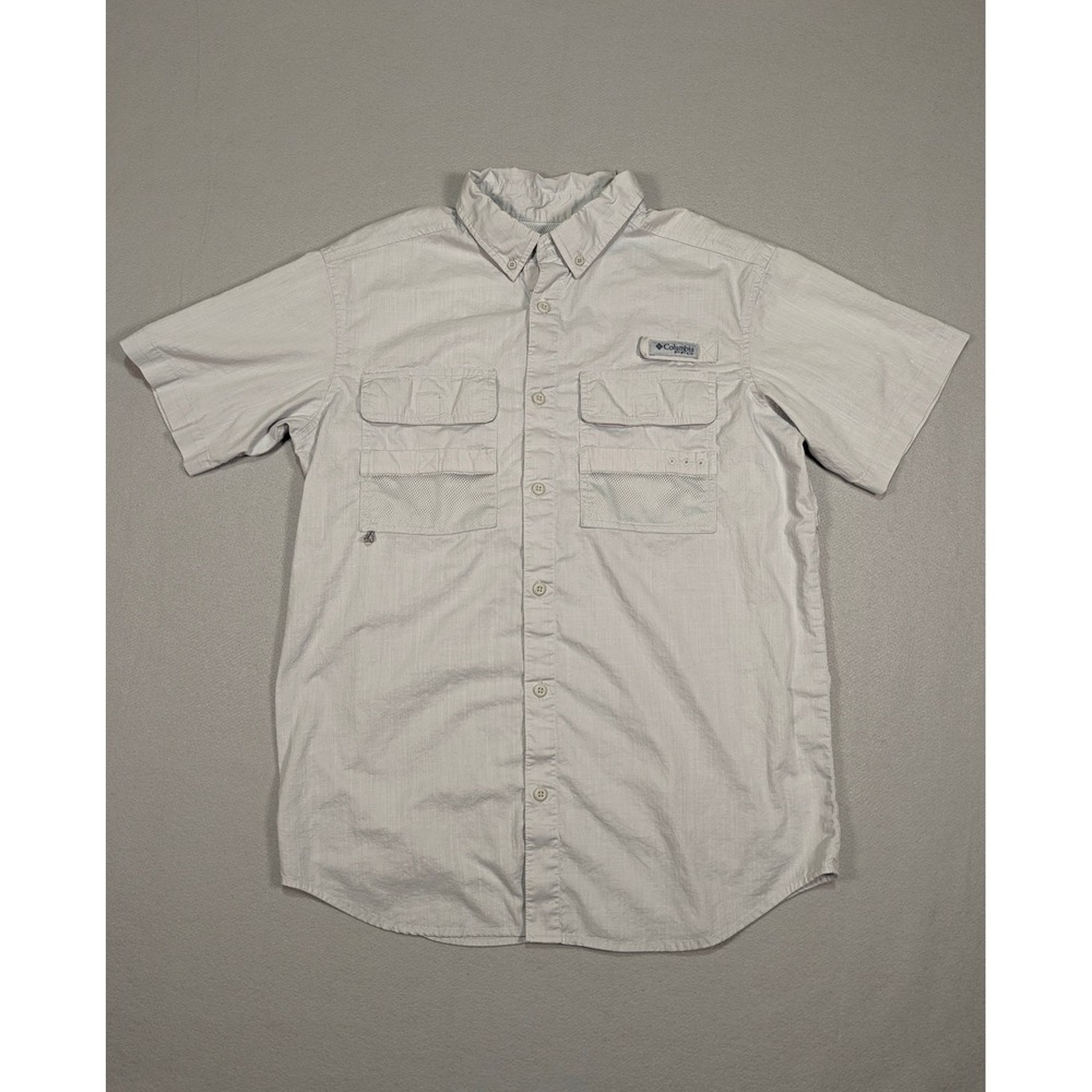 Columbia PFG Mens Medium Grey Short Sleeve Fishing Shirt FM0067 Button Down